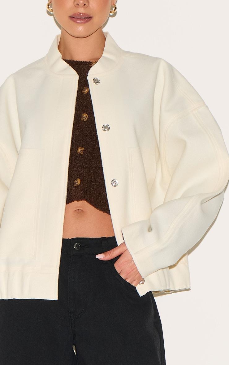 Cream Wool Look Longline Bomber Jacket Product Image