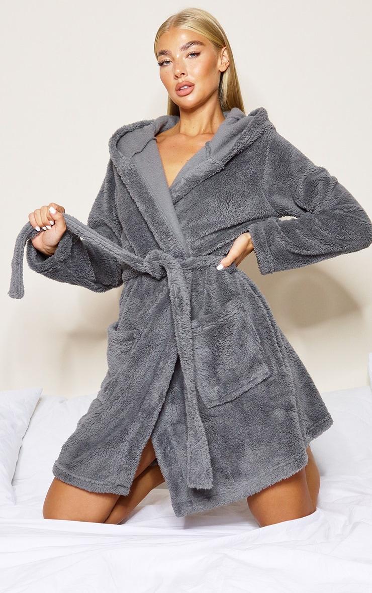 Charcoal Fluffy Teddy Ear Bath Robe Product Image