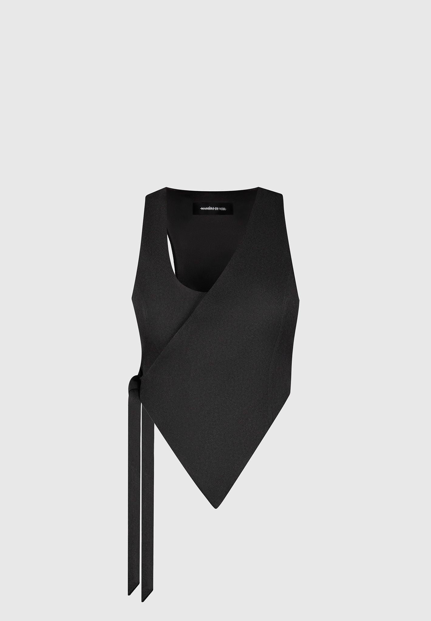 Asymmetric Tailored Waistcoat with Tie - Black Female Product Image