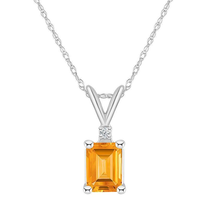 Celebration Gems 14k Gold Emerald Cut Citrine & Diamond Accent Pendant Necklace, Womens Product Image