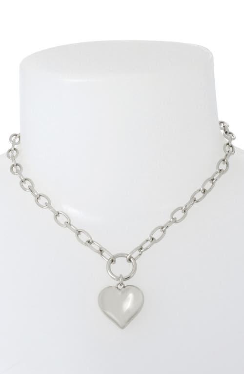 Puffy Heart Pendant Necklace In Rhodium Product Image