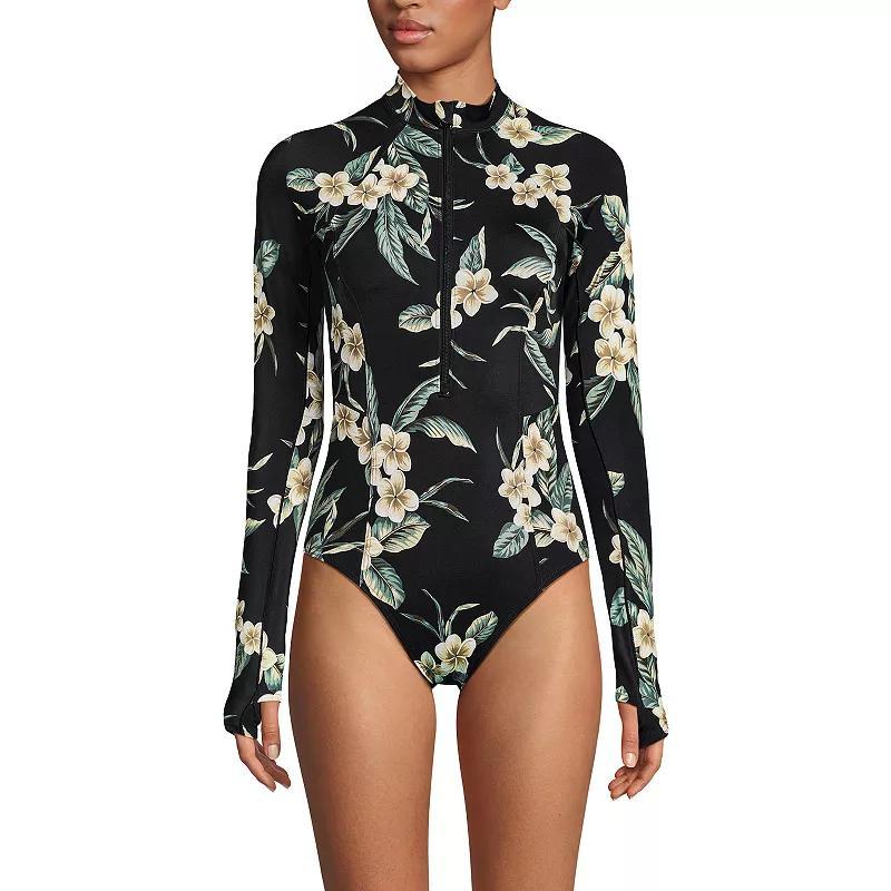 Women's Lands' End Tugless Long Sleeve Rashguard One Piece Swim Suit,  Product Image