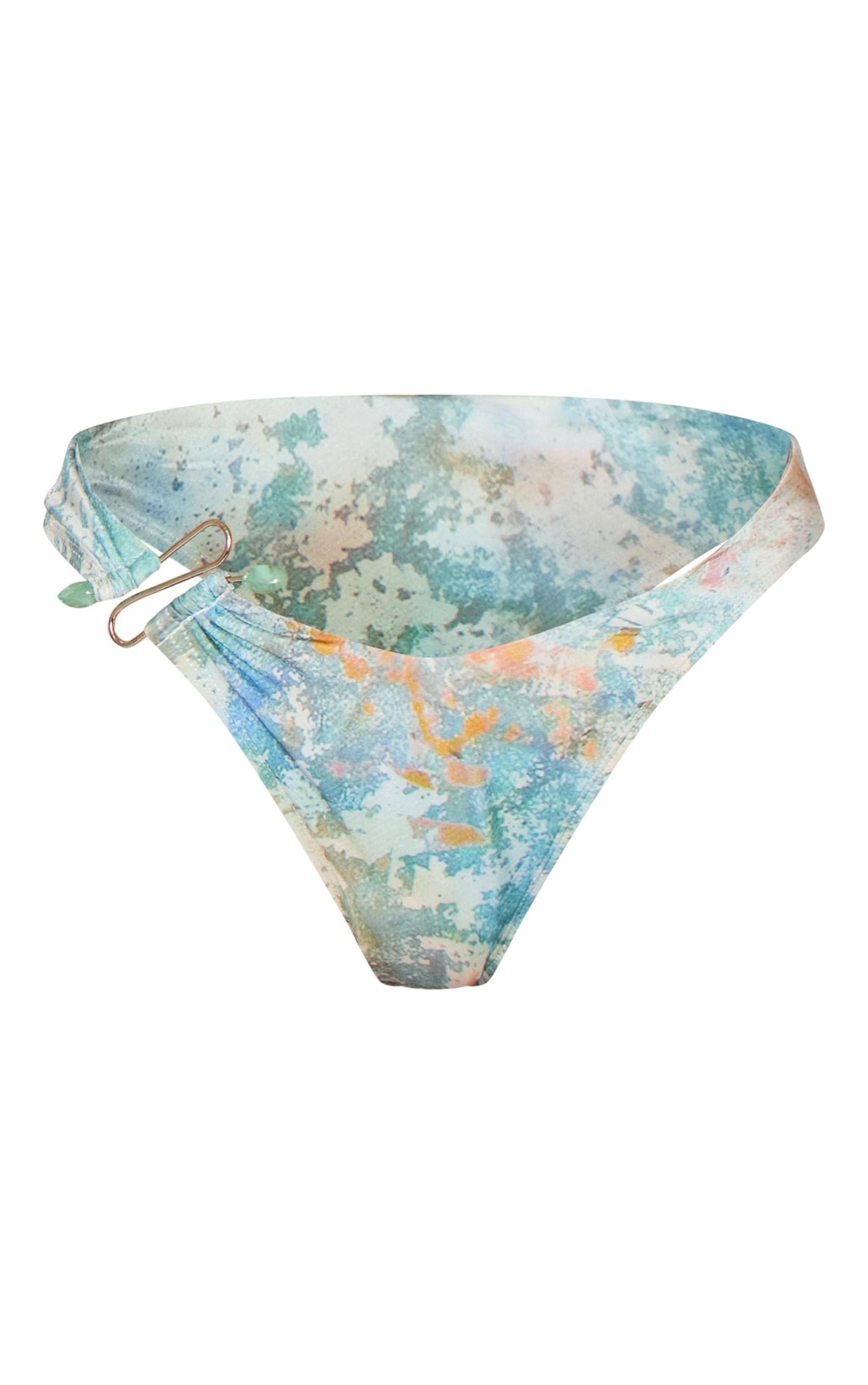 Green Mottled Print Silver Trim Bikini Top Product Image