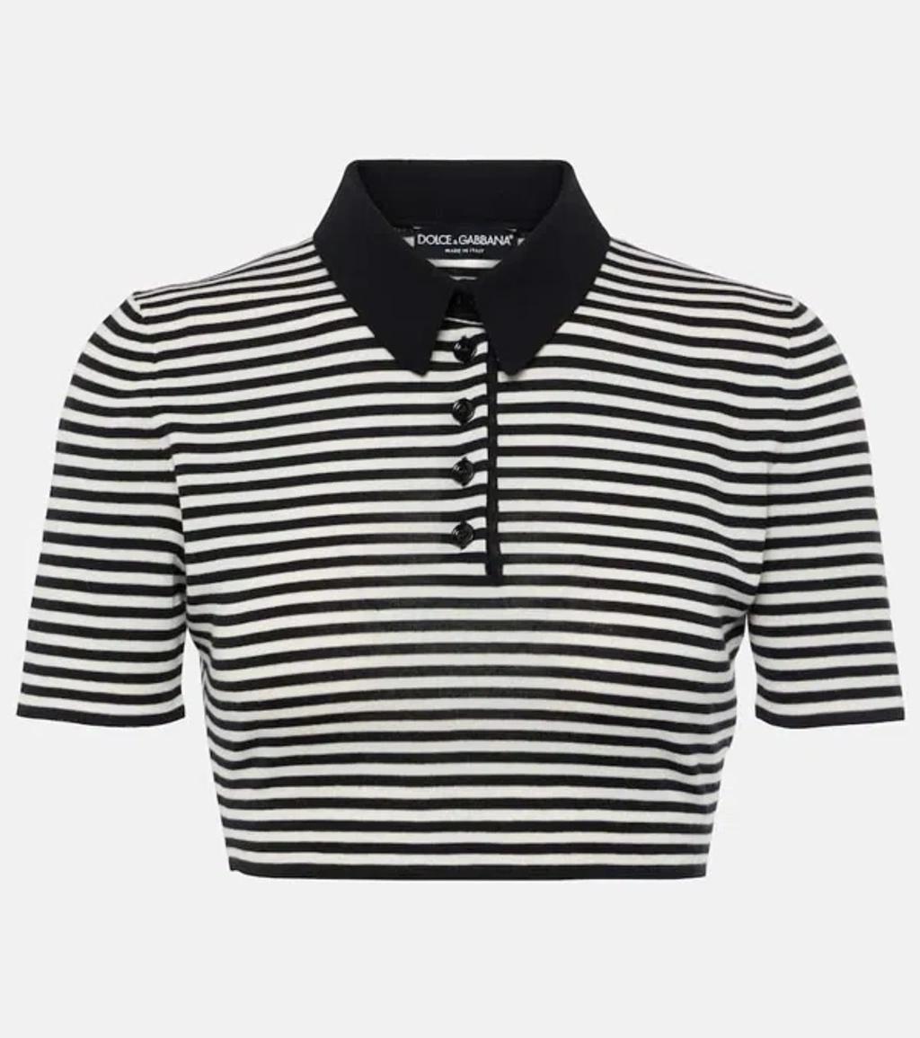 DOLCE & GABBANA Cropped Wool Polo Shirt In Blackwhite Product Image