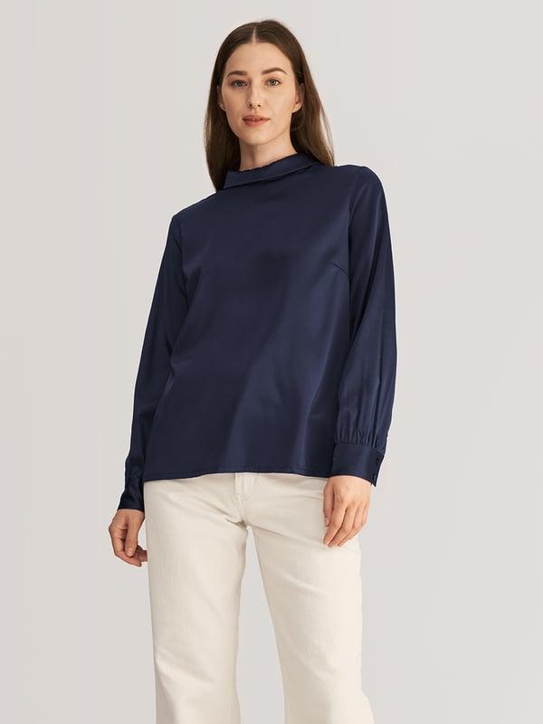 LILYSILK Business Blue Elegant Silk Blouse | Long Sleeves Style | Women Silk Navy Stand Collar Skin-Friendly and Breathable XS Product Image