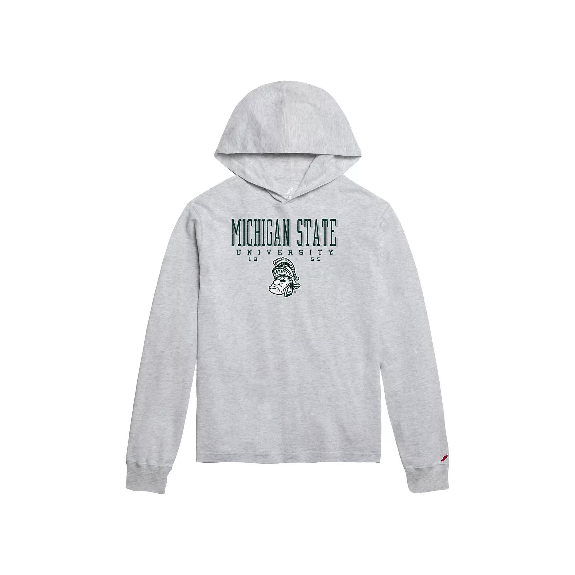 Men's League Collegiate Wear Ash Michigan State Spartans Team Stack Tumble Long Sleeve Hooded T-Shirt,  Product Image