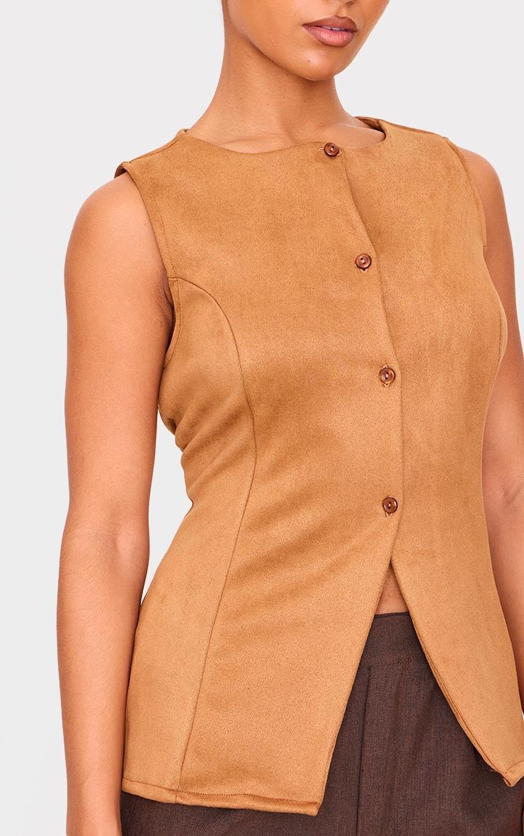 Tan Longline Faux Suede Vest Product Image