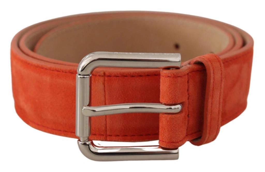 DOLCE & GABBANA Orange Leather Suede Silver Logo Metal Buckle Belt Product Image