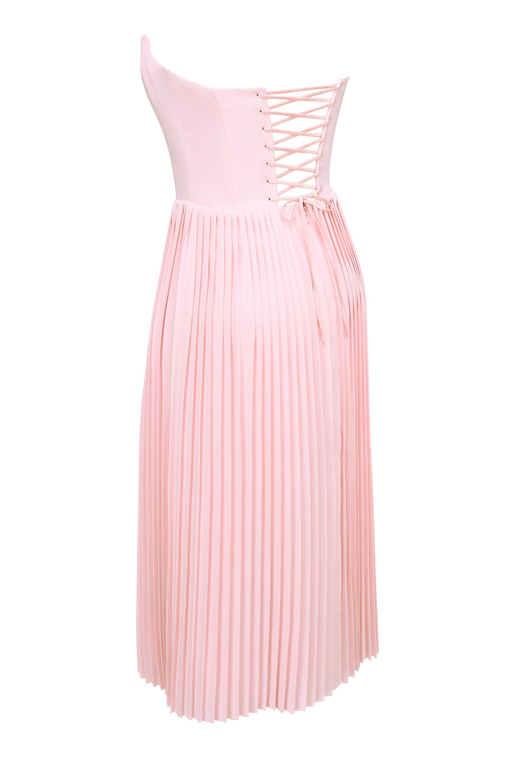 Marci  pink pleated midi corset dress Product Image