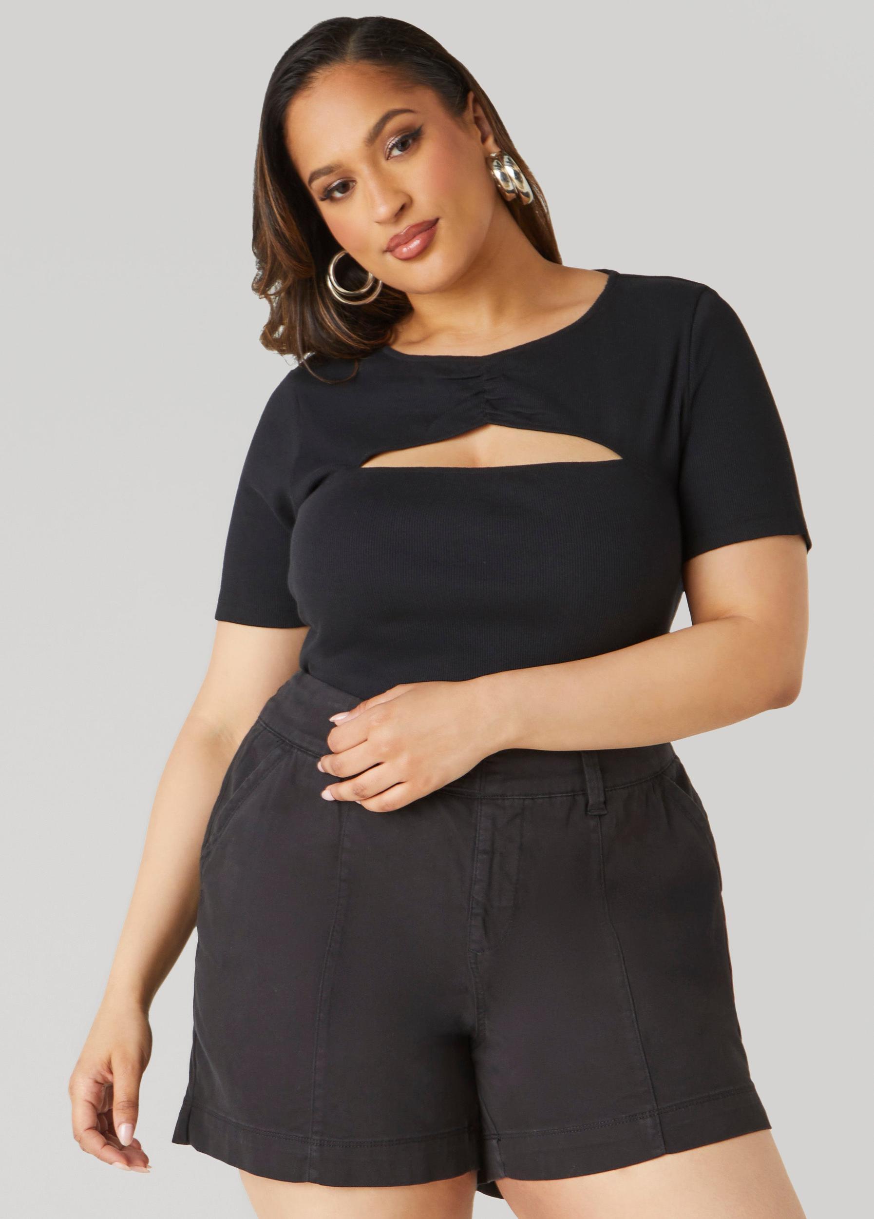 Plus Size Cutout Ribbed Tee Ashley Stewart Product Image