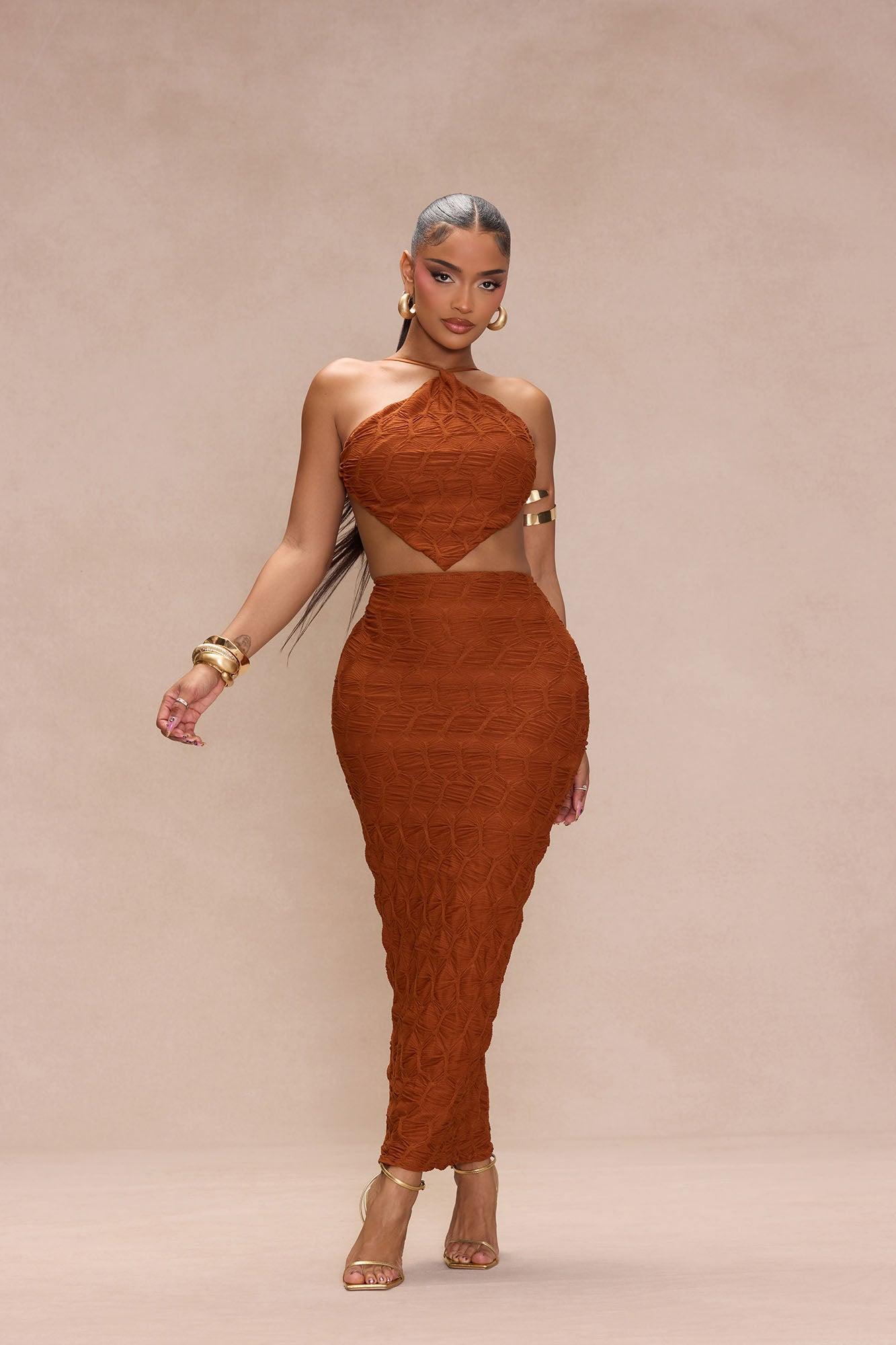 Luna Textured Skirt Set - Mocha Product Image