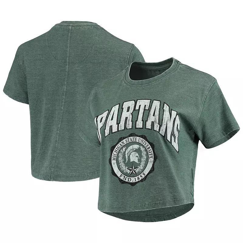 Womens Pressbox Michigan State Spartans Edith Vintage Burnout Crop T-Shirt Product Image