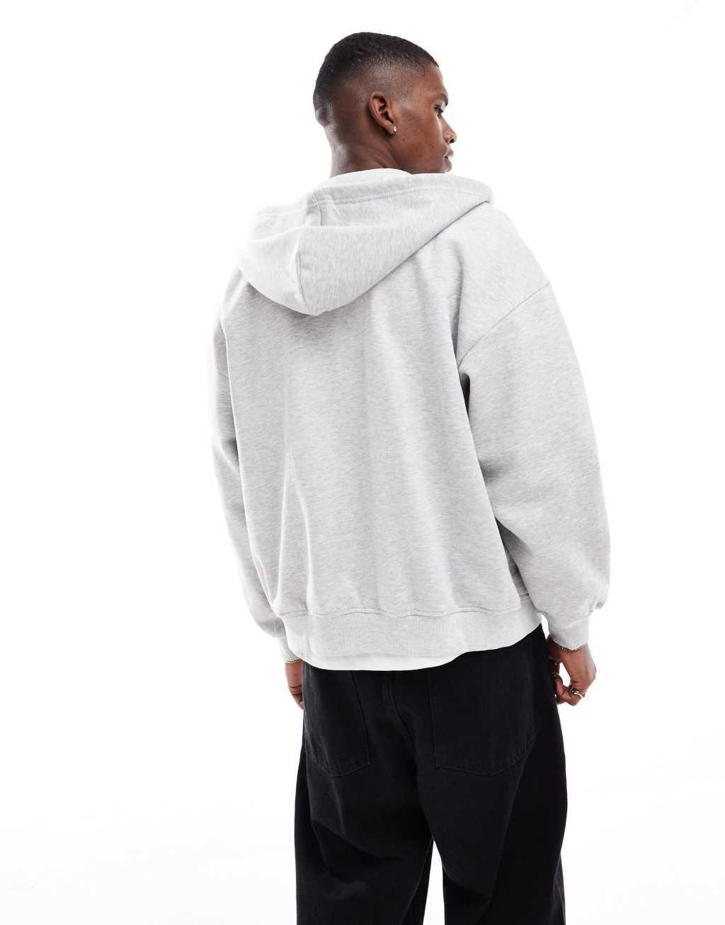 ONLY & SONS oversized zip up hoodie in light gray Product Image