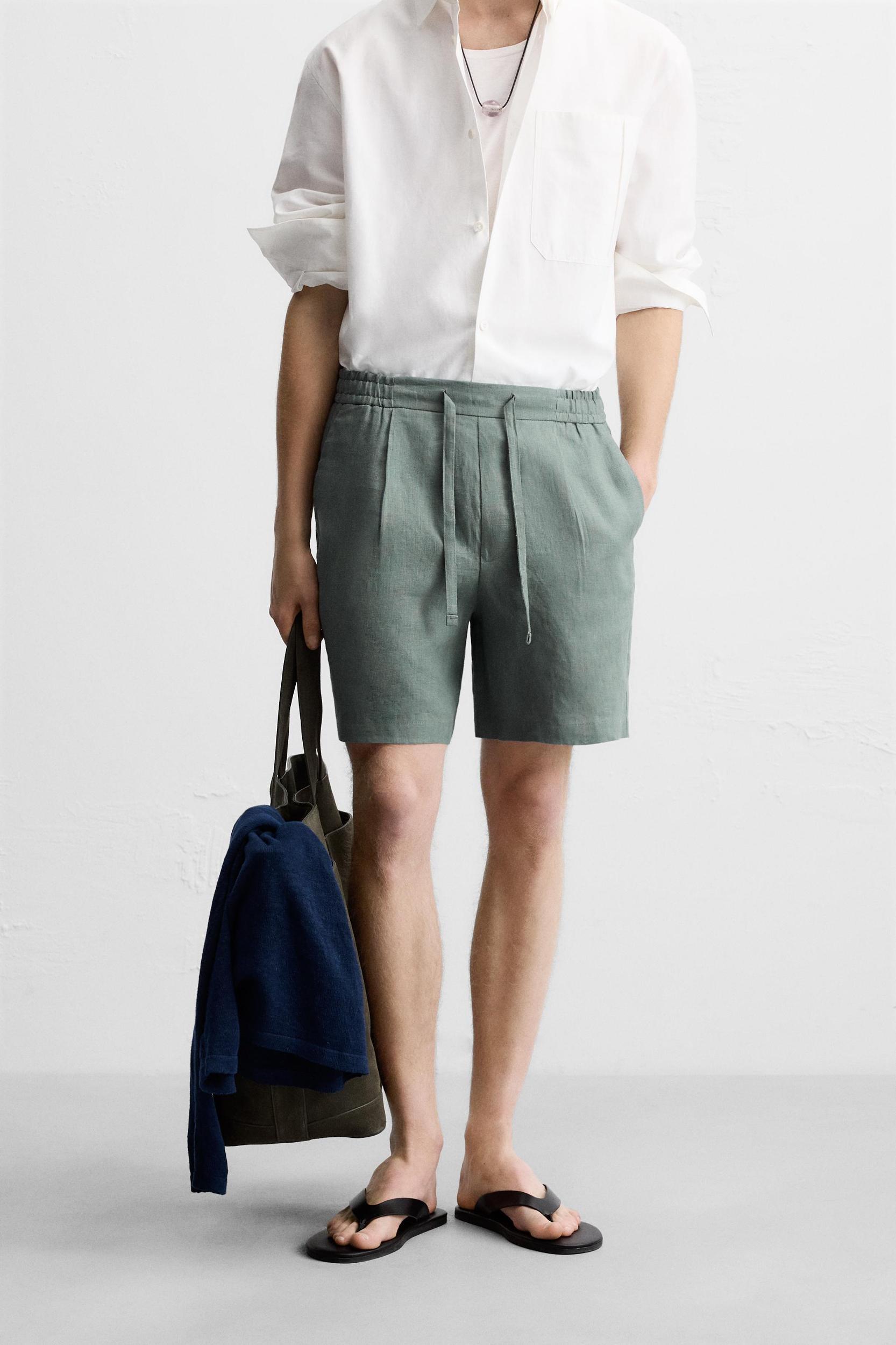 100% LINEN REGULAR FIT SHORTS Product Image