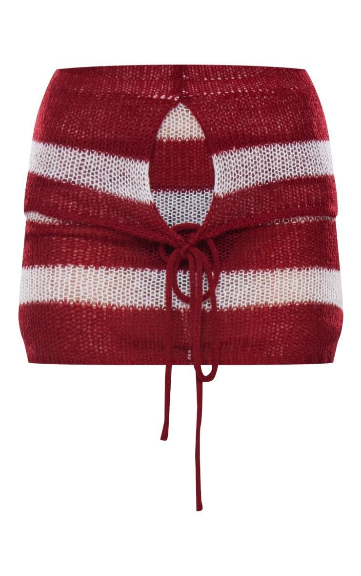  Cherry Red Abstract Soft Knit Foldover Tie Detail Micro Mini Skirt Product Image