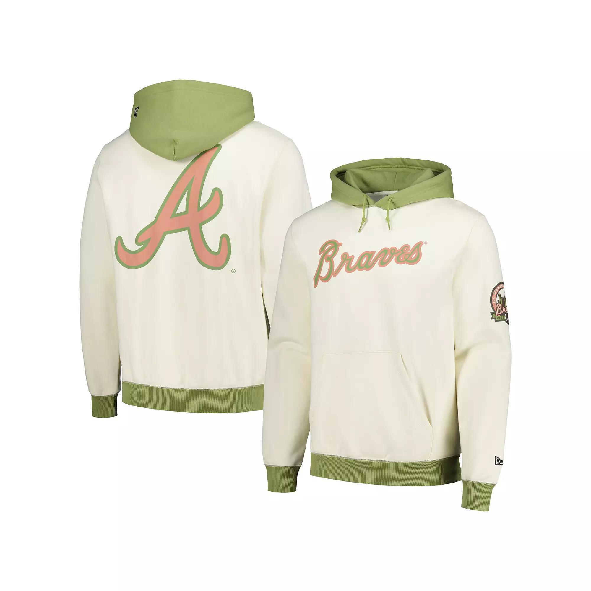 Men's New Era Cream/Green Atlanta Braves Color Pop Pullover Hoodie,  Product Image