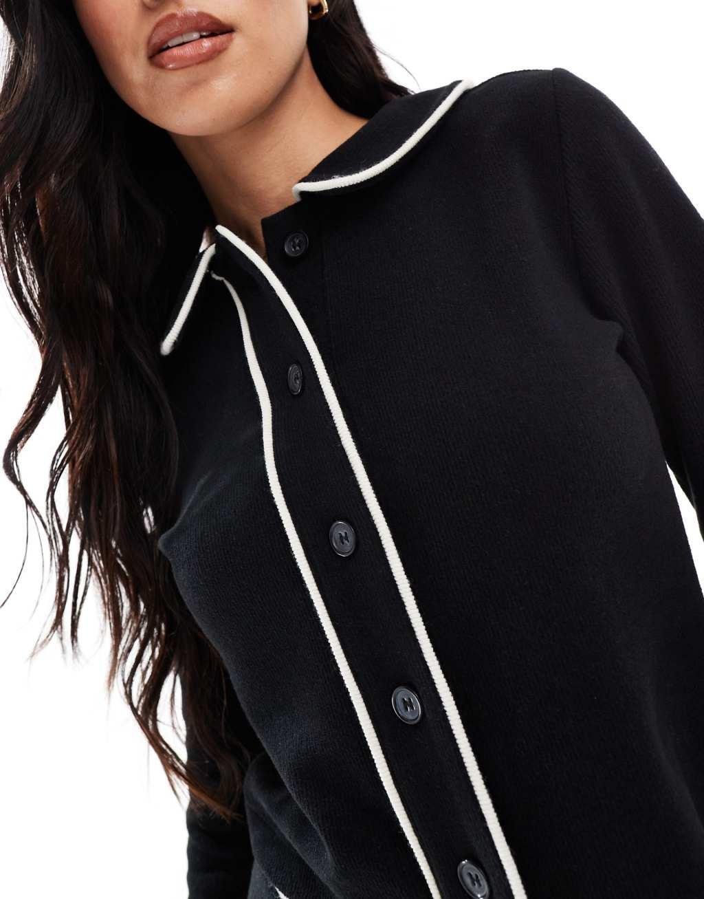 Miss Selfridge contrast trim soft touch rib cardigan Product Image