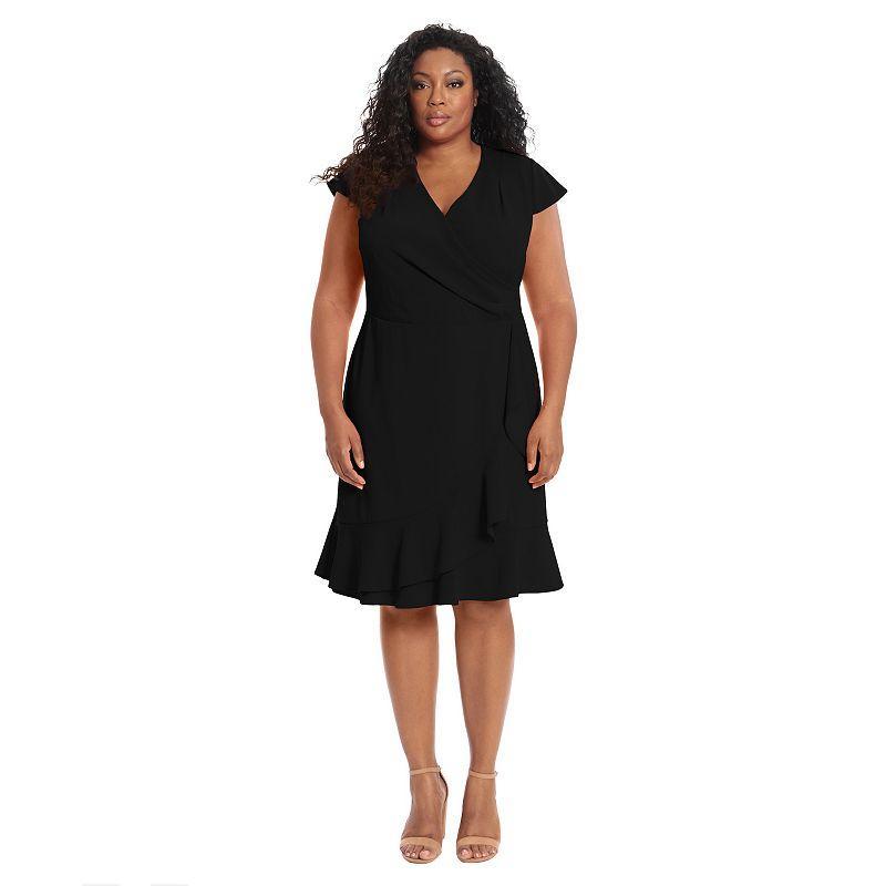 Plus Size London Times Cascade Ruffle Faux-Wrap Dress, Womens Product Image