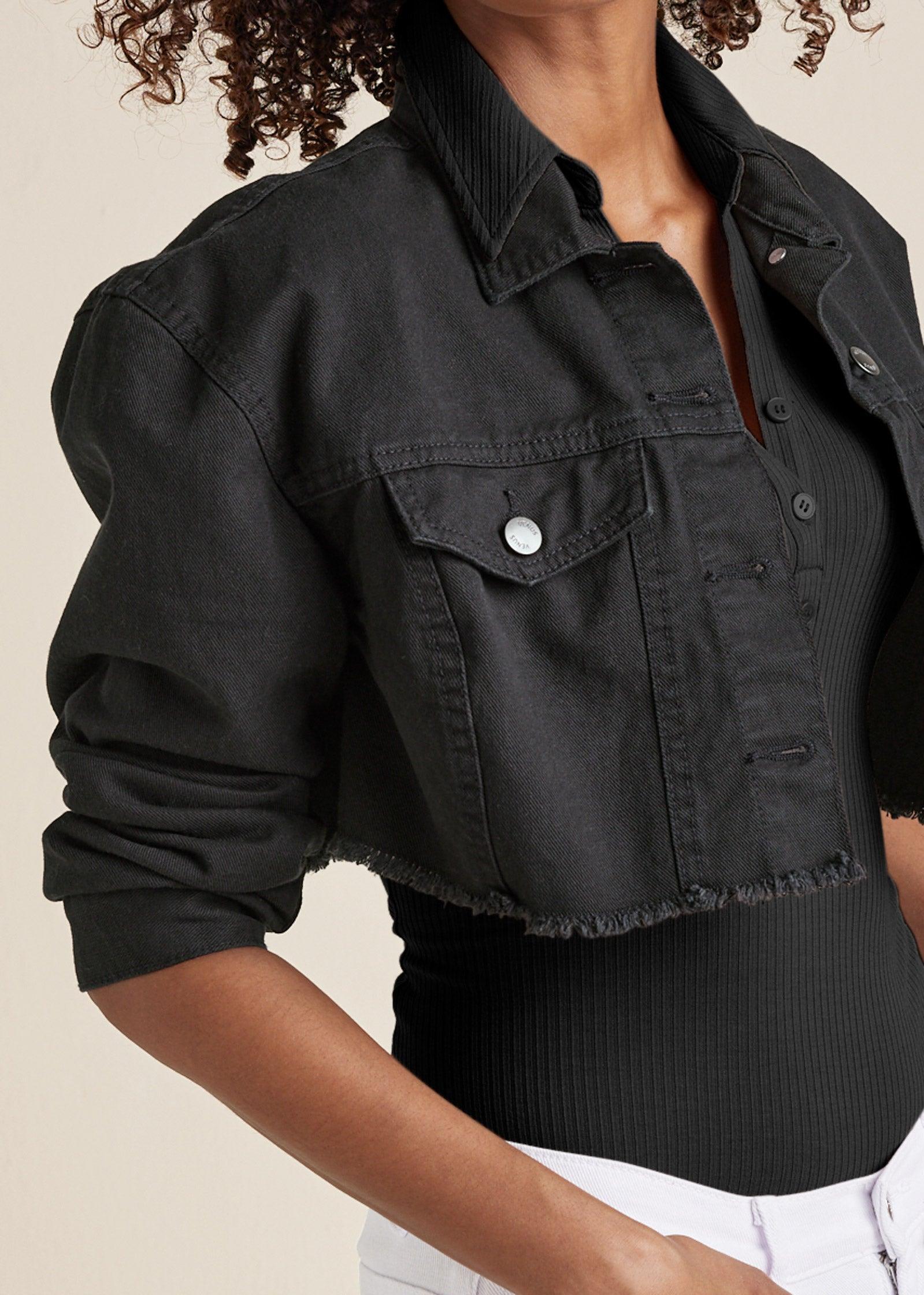Cropped Denim Jacket - Black Product Image