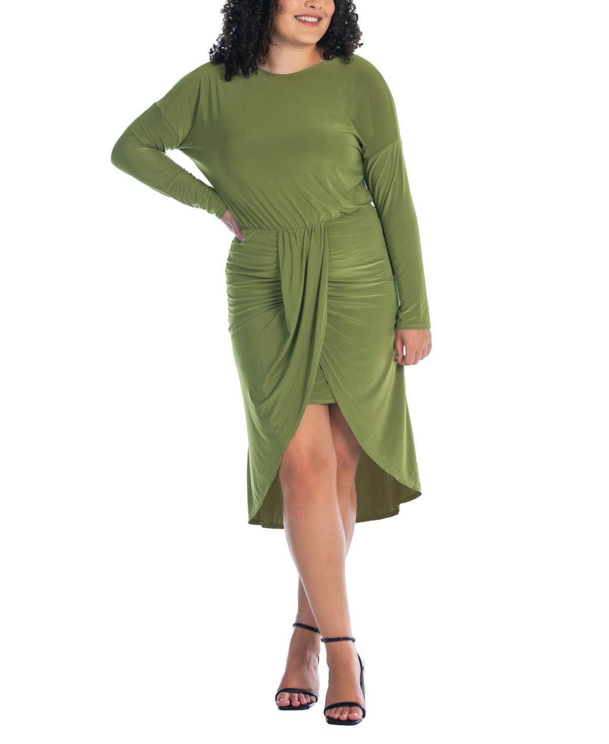 Plus Size 24Seven Comfort Apparel Long Sleeve Tulip Skirt Knee Length Dress, Womens Product Image