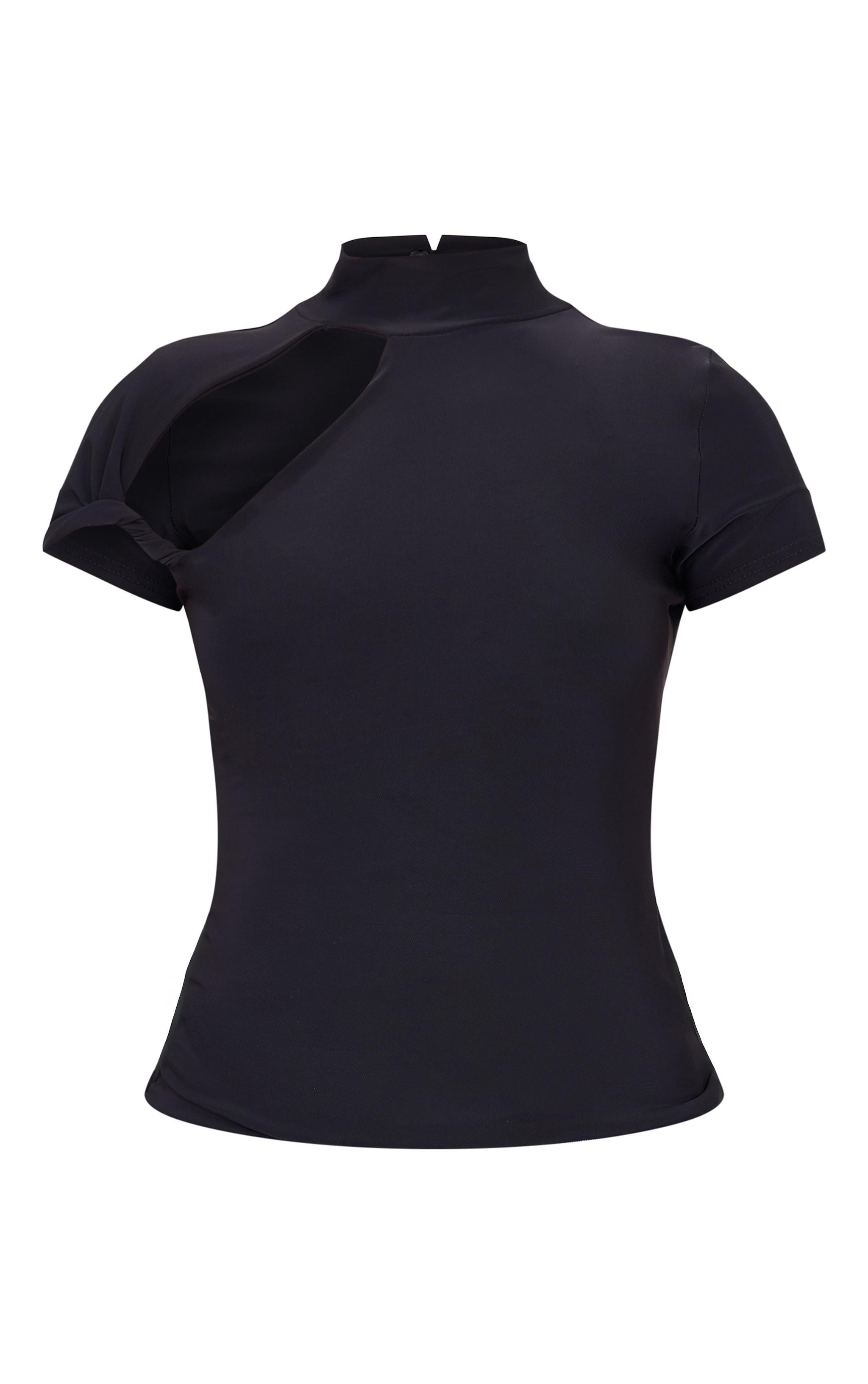 Black Slinky High Neck Cut Out Detail Longline Top Product Image