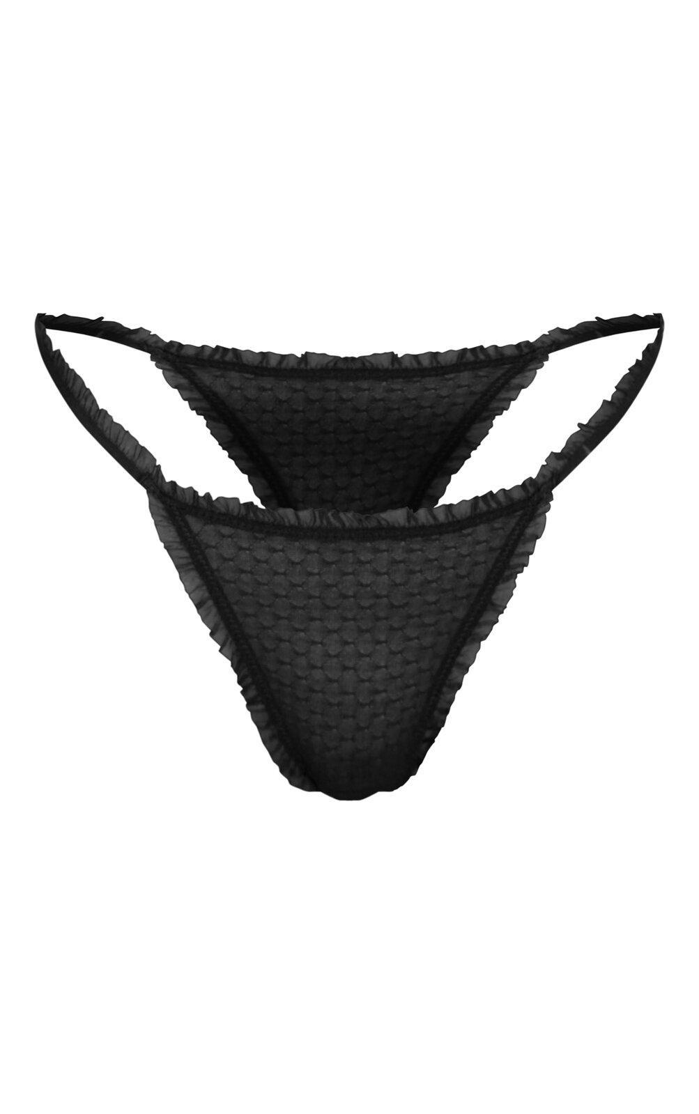 Black Textured Mesh Frill Edge Thong Product Image