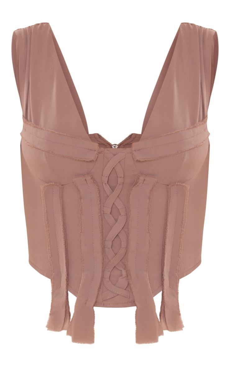 Taupe Woven Lace Up Fray Detail Corset Product Image