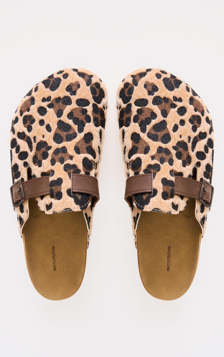 Leopard Print Faux Pony Hair Round Toe Buckle Mule Clog Product Image