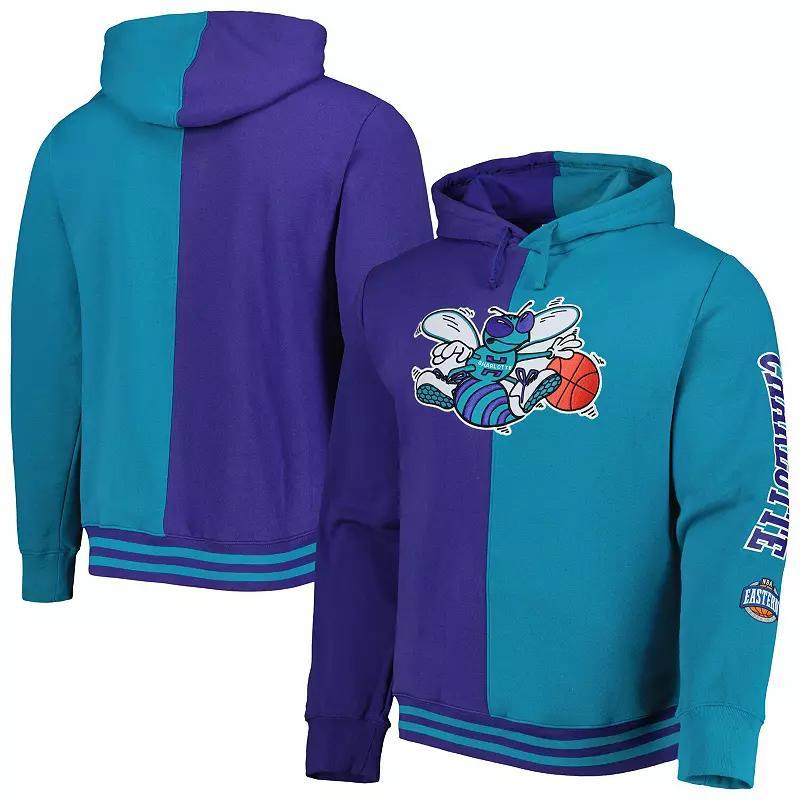 Men's Mitchell & Ness Purple/Teal New Orleans Hornets Big & Tall Hardwood Classics Split Pullover Hoodie, Size: 3XLT, Nba Purple Product Image