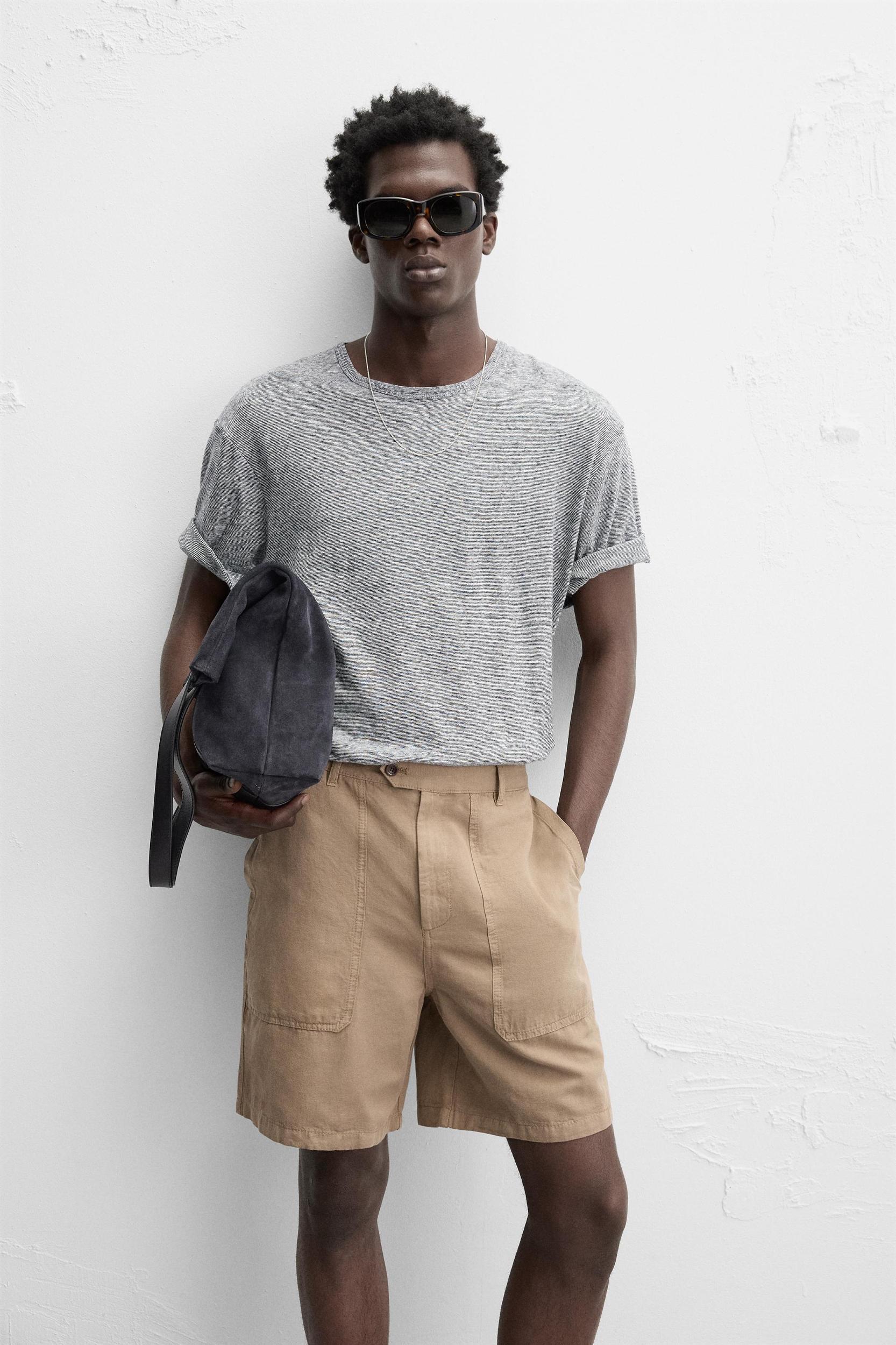 WASHED COTTON LINEN SHORTS Product Image