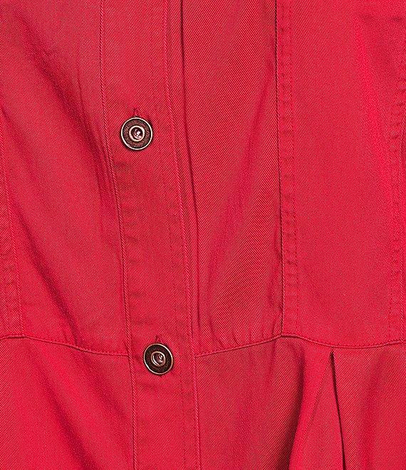 Multiples Plus Size Solid Lyocell Point Collar 3/4 Flounce Sleeve Button Front Peplum Jacket Product Image