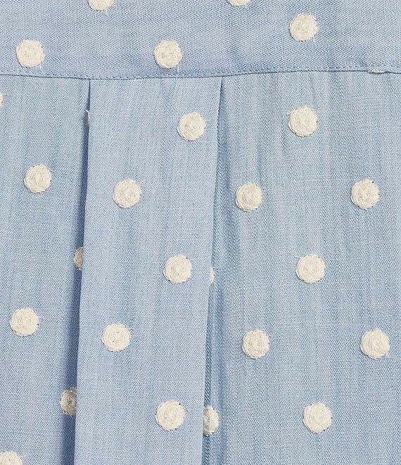 John Mark Plus Size Woven Embroidery Dots Wire Collar 3/4 Ruched Cinched Tie Sleeve Button Front Blouse Product Image