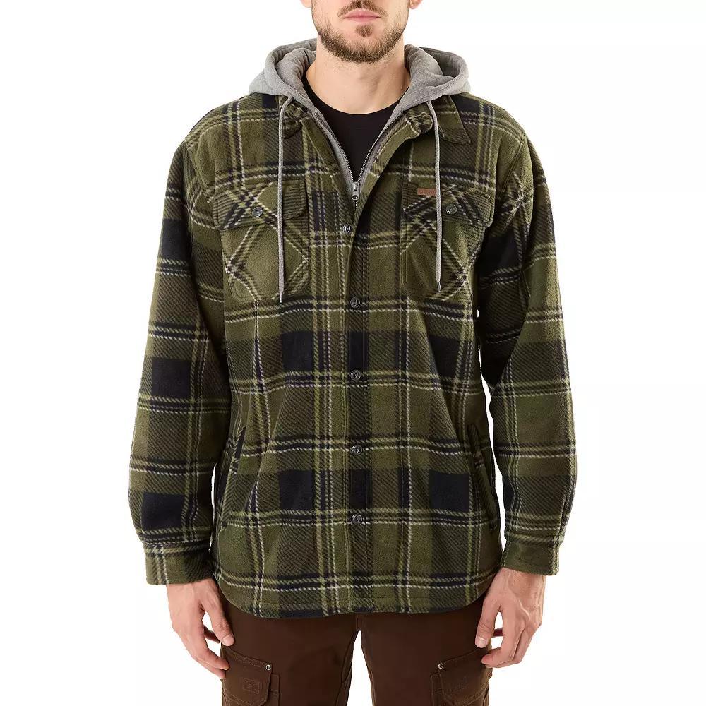 Men's Smith's Workwear Plaid Sherpa-Lined Microfleece Hooded Shirt Jacket, Size: XXL, Green Product Image