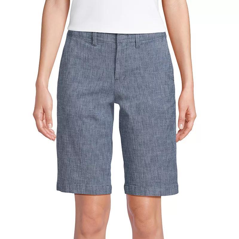 Women's Lands' End Elastic Back Classic 12" Chambray Shorts, Size: 16, Evening  Chambray Product Image