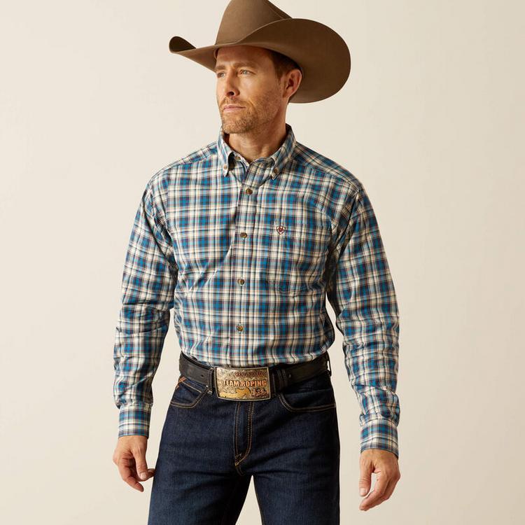 Ariat® Men's L/S Teal Plaid Pro Series Parrin Classic Fit Shirt Product Image