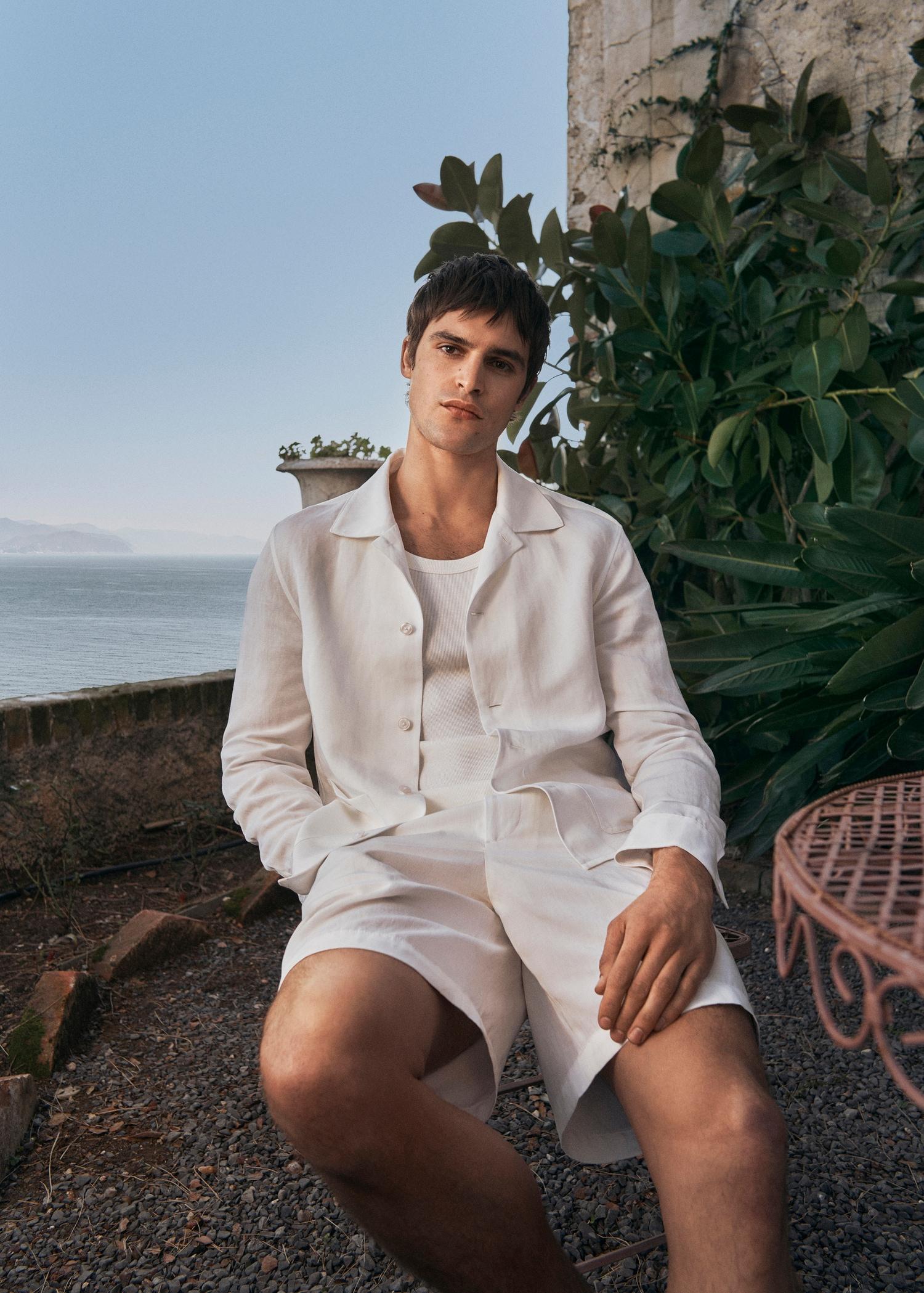 Linen-blend overshirt with pockets - Men | MANGO USA Product Image