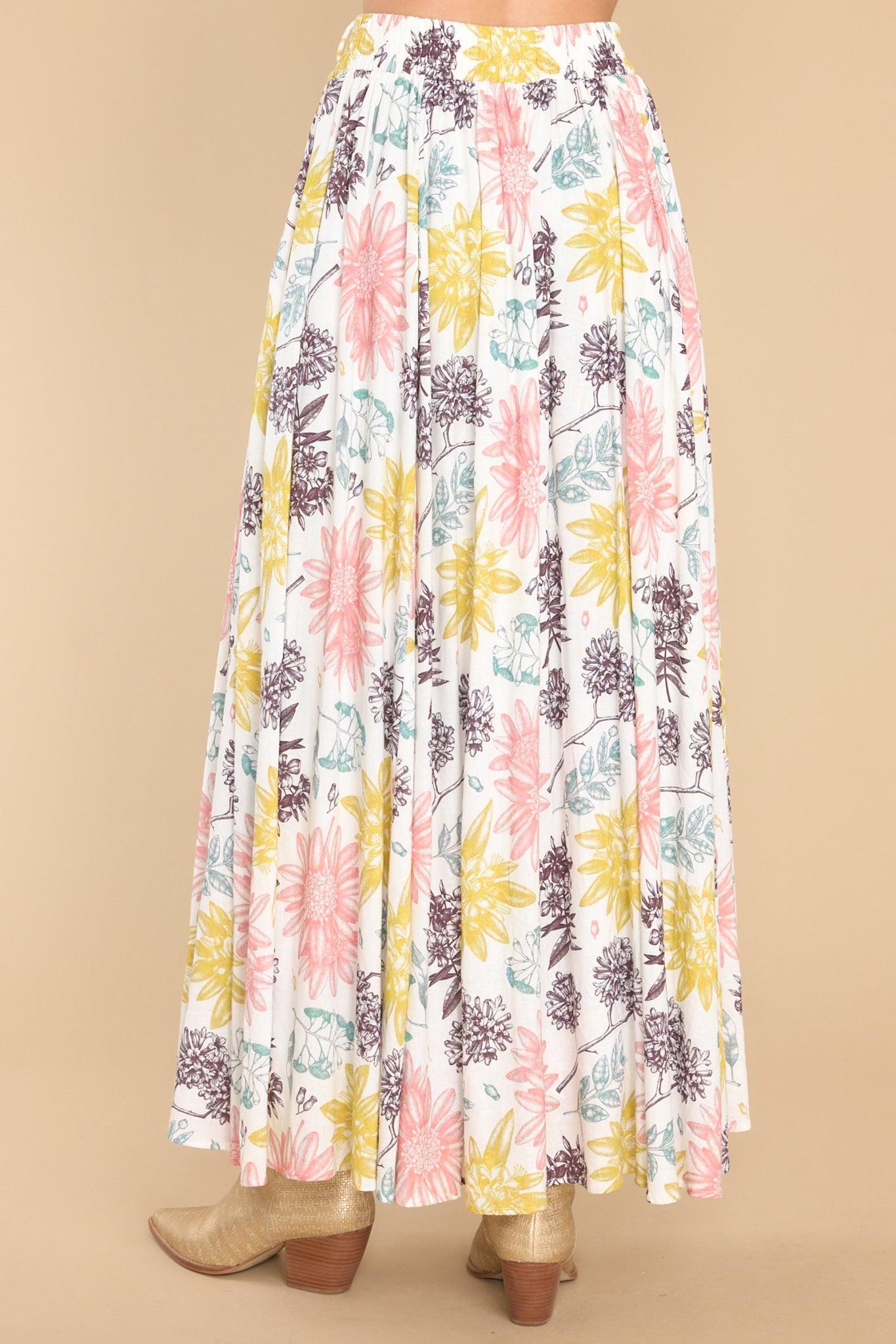 Aura Never Let You Go Ivory Floral Print Maxi Skirt Product Image