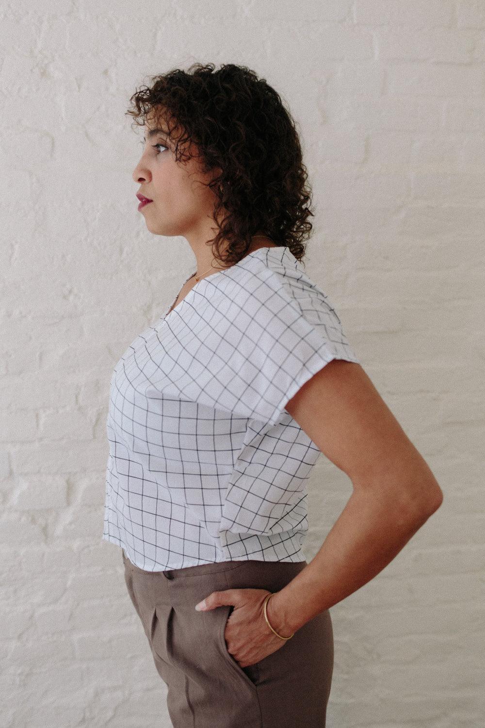 Dolman Top in White Squares Product Image