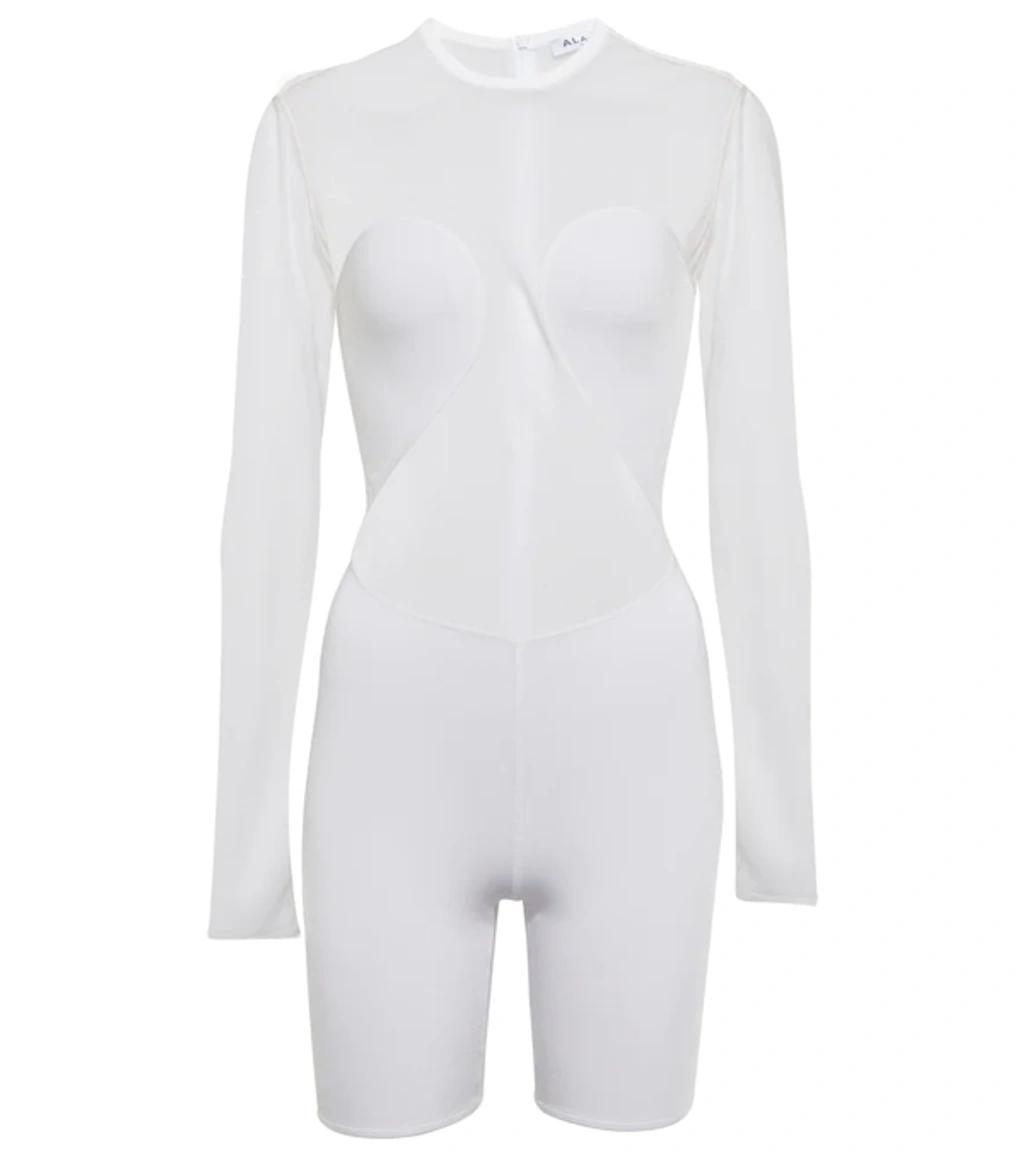 ALAÏA White Sheer Short Jumpsuit In 000 White Product Image