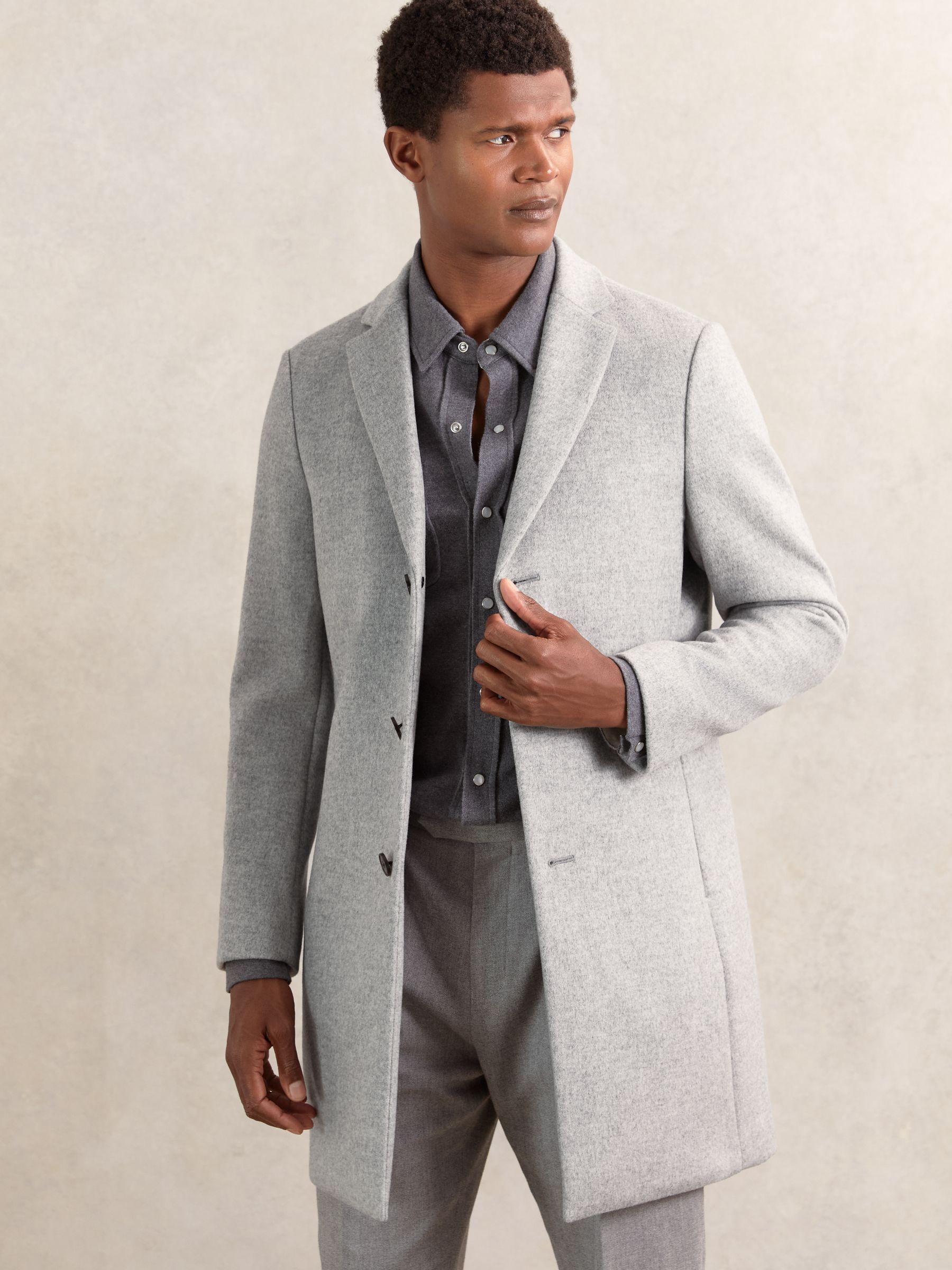 Wool-Blend Single-Breasted Overcoat in Soft Grey Product Image