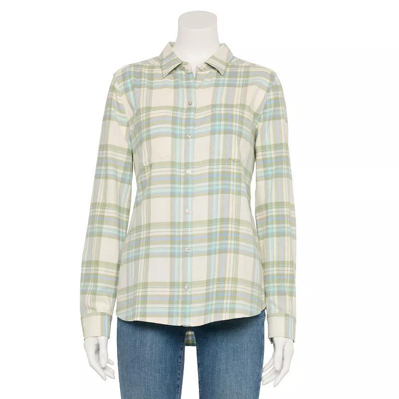 Women's Croft & Barrow® The Extra Soft Plaid Flannel Shirt, Size: XS, Pink Color Plaid Product Image