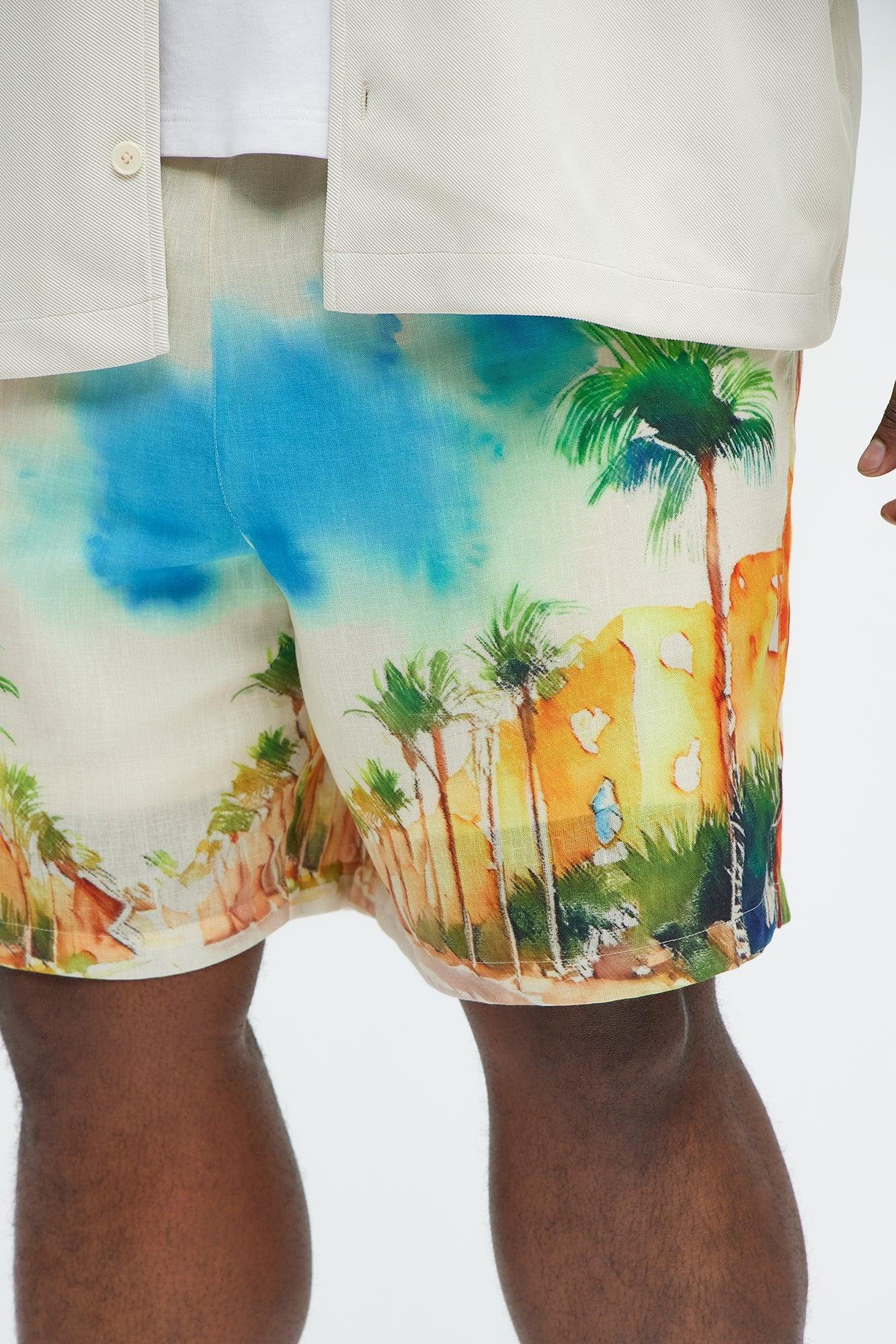 Watercolor Tropics Resort Shorts - Cream/combo Product Image