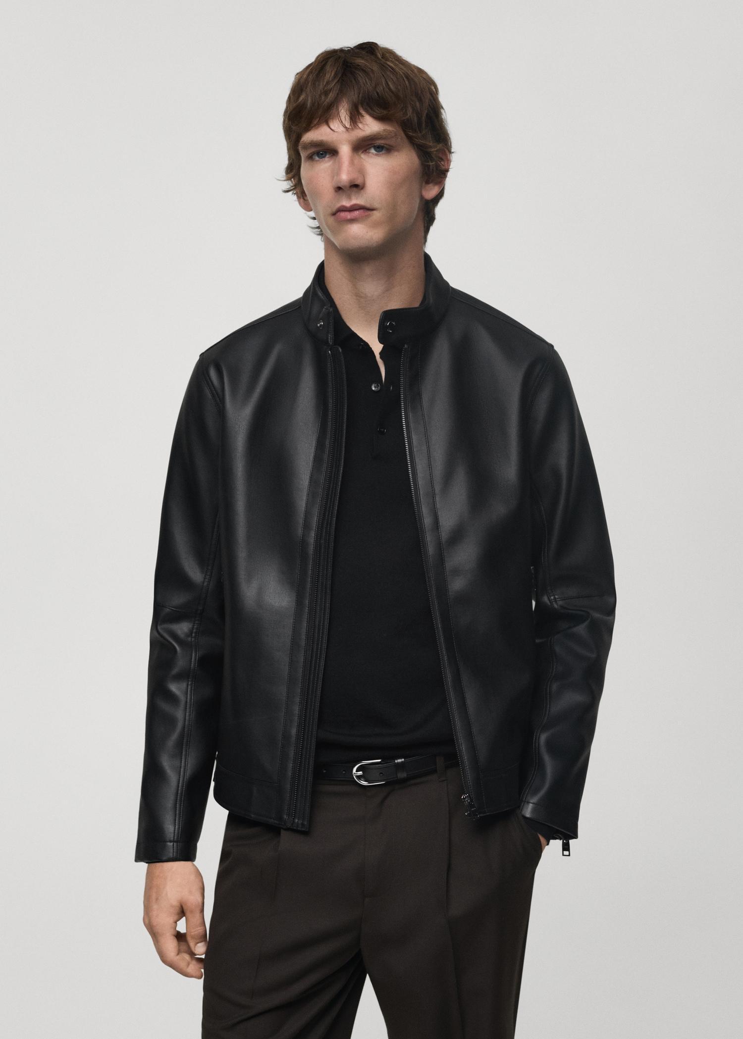 Nappa leather-effect jacket - Men | MANGO USA Product Image