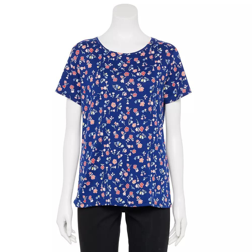 Women's Croft & Barrow® Essential Crewneck Tee, Size: Small, White Rust Floral Tile Product Image