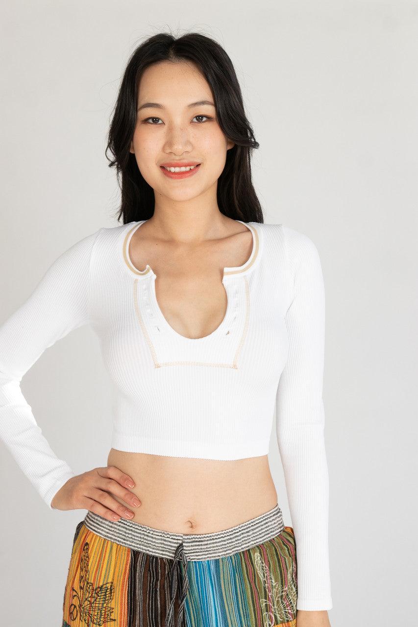 Sporty Notch Neck Long Sleeve Shirt Product Image