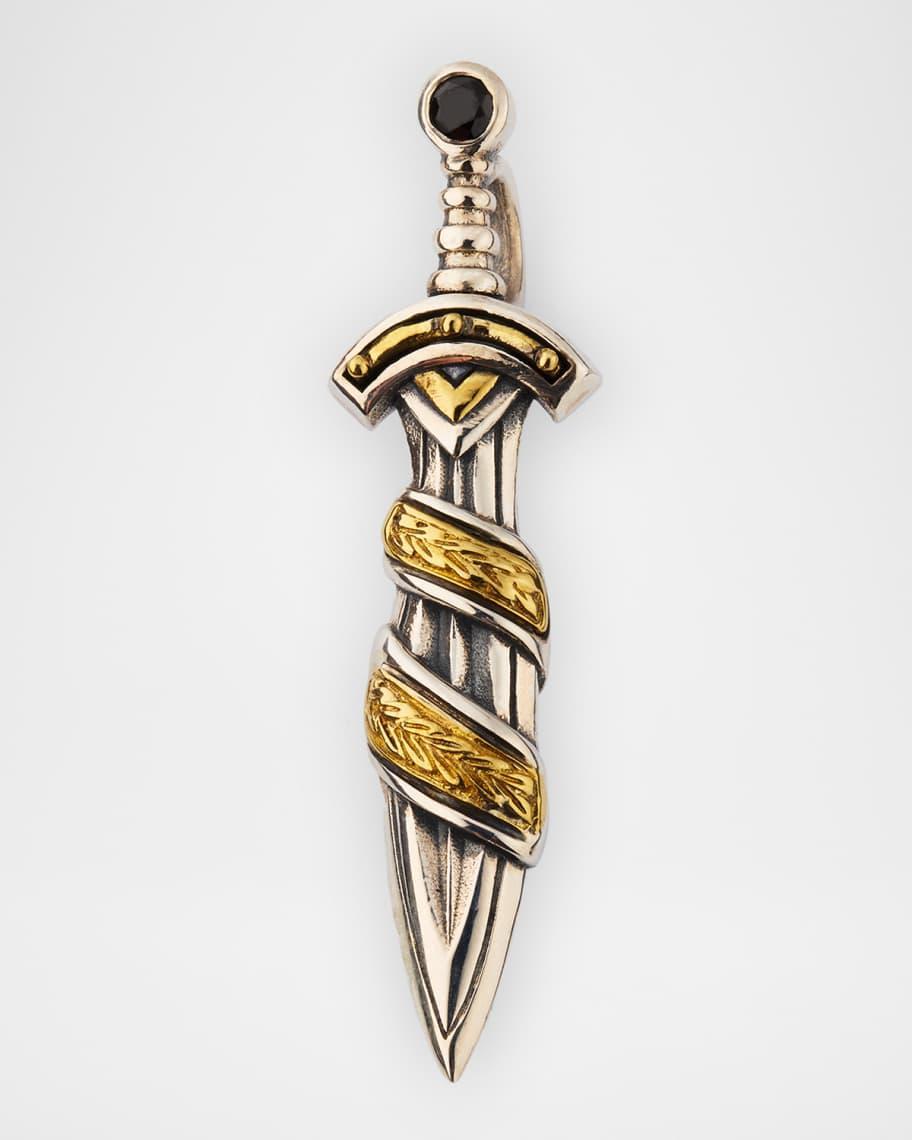 Mens Sterling Silver and Bronze Sword Pendant with Black Spinel Product Image