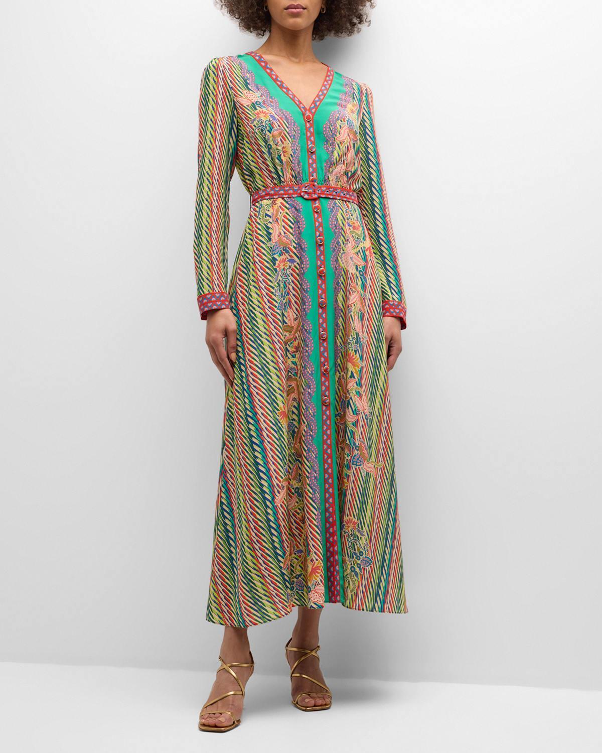 Lea Button-Front Printed Midi Silk Shirtdress Product Image