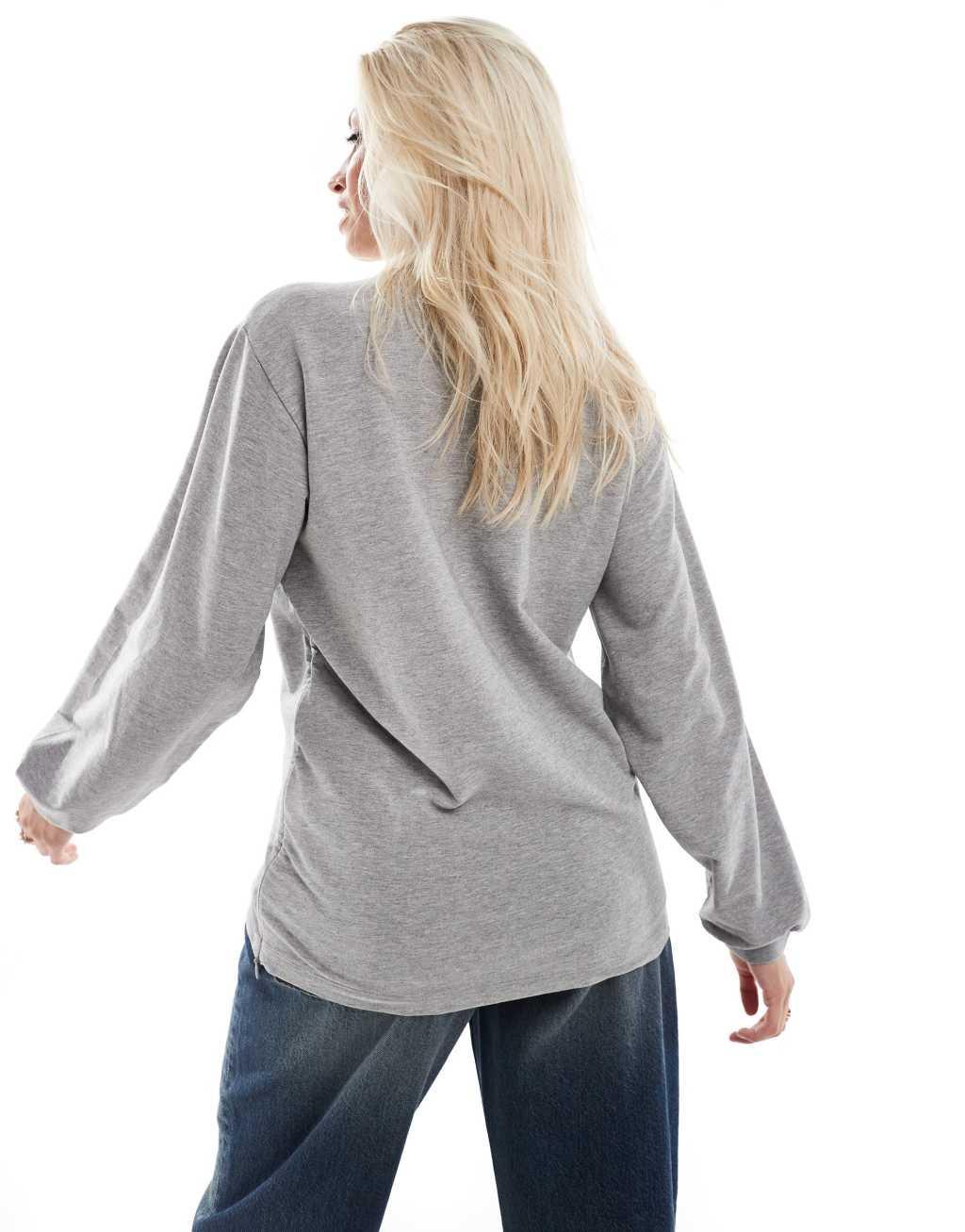 Mamalicious Maternity nursing sweatshirt with applique 'Mama' logo in gray melange Product Image