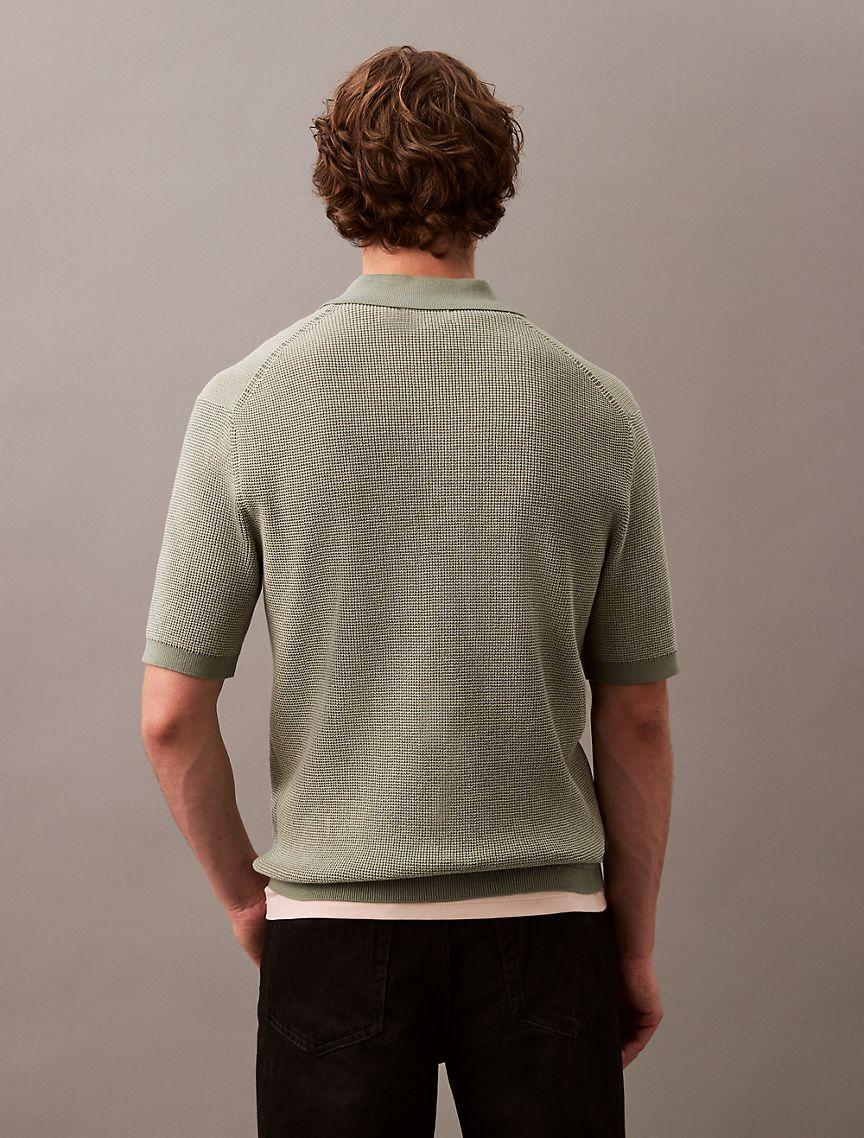 Smooth Cotton Waffle Sweater Polo Shirt Product Image