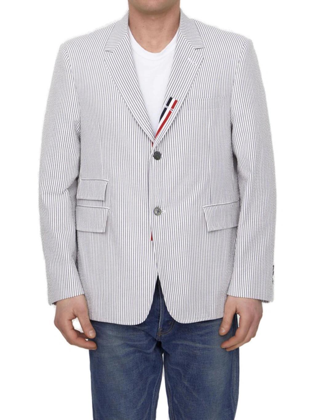 Cotton Seersucker Jacket In White Product Image